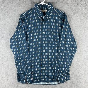 FAR AFIELD Shirt Mens size 2 Medium Blue Surfboard Allover Print L/S Button Down